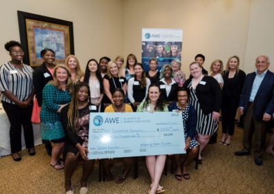 Group young ladies smiling with their awarded scholarship certificates from 2019
